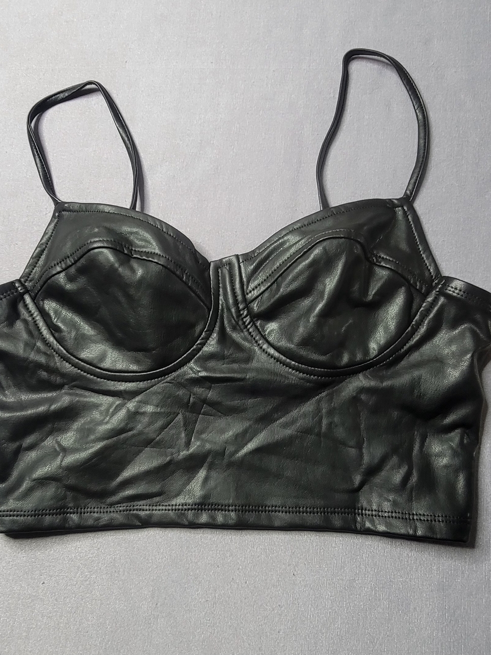 Iris Basic Black Faux Leather Bustier Crop Top - Women Size S